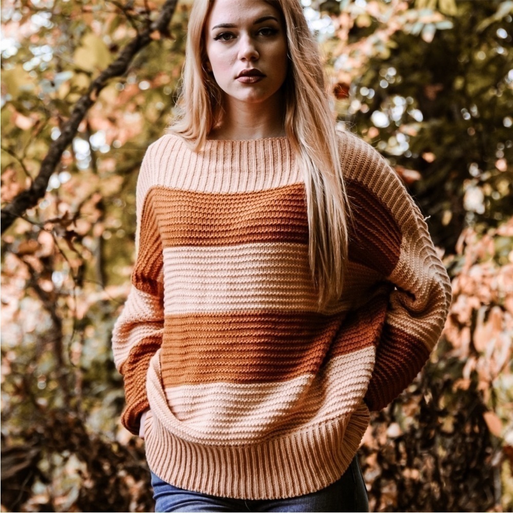 Blue B New Striped Sweater in Salmon/Rust Color Combo